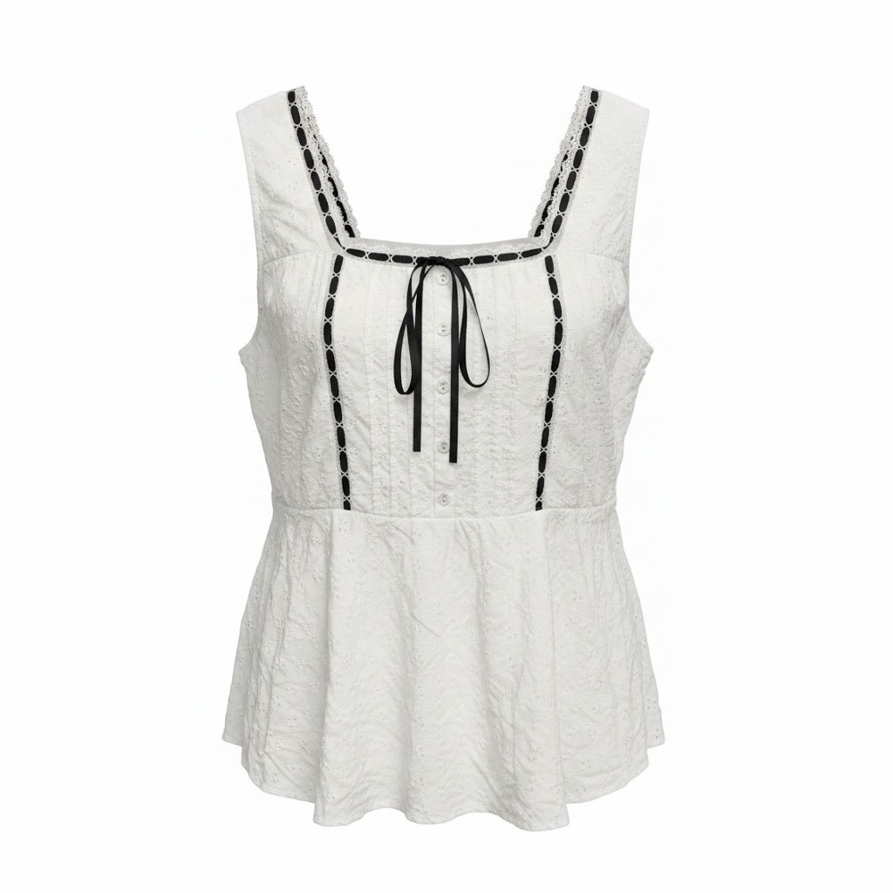 Torrid Eyelet Babydoll Tank Top White Black Ribbon Trim Size 2 Plus Coquette